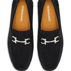 Ferragamo Blue Gancini Suede Driving Shoes